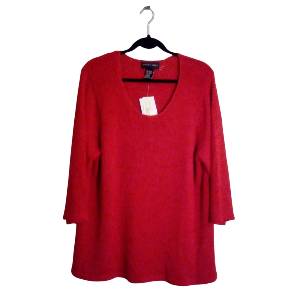 August Silk 1X Red Sweater Holiday Cotton Blend Pullover 3/4 Sleeves NWT $68
